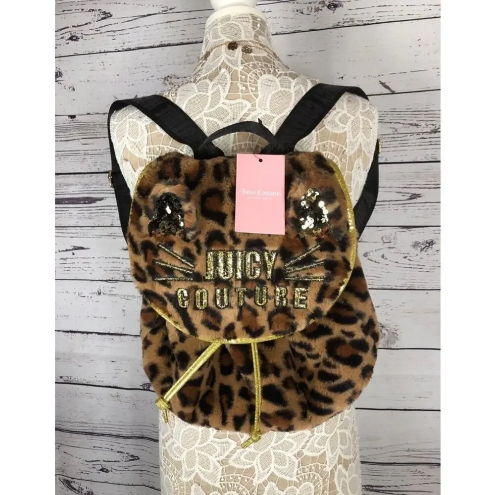 NWT Juicy Couture Faux Fur Gold & Black Sequin Cheetah backpack